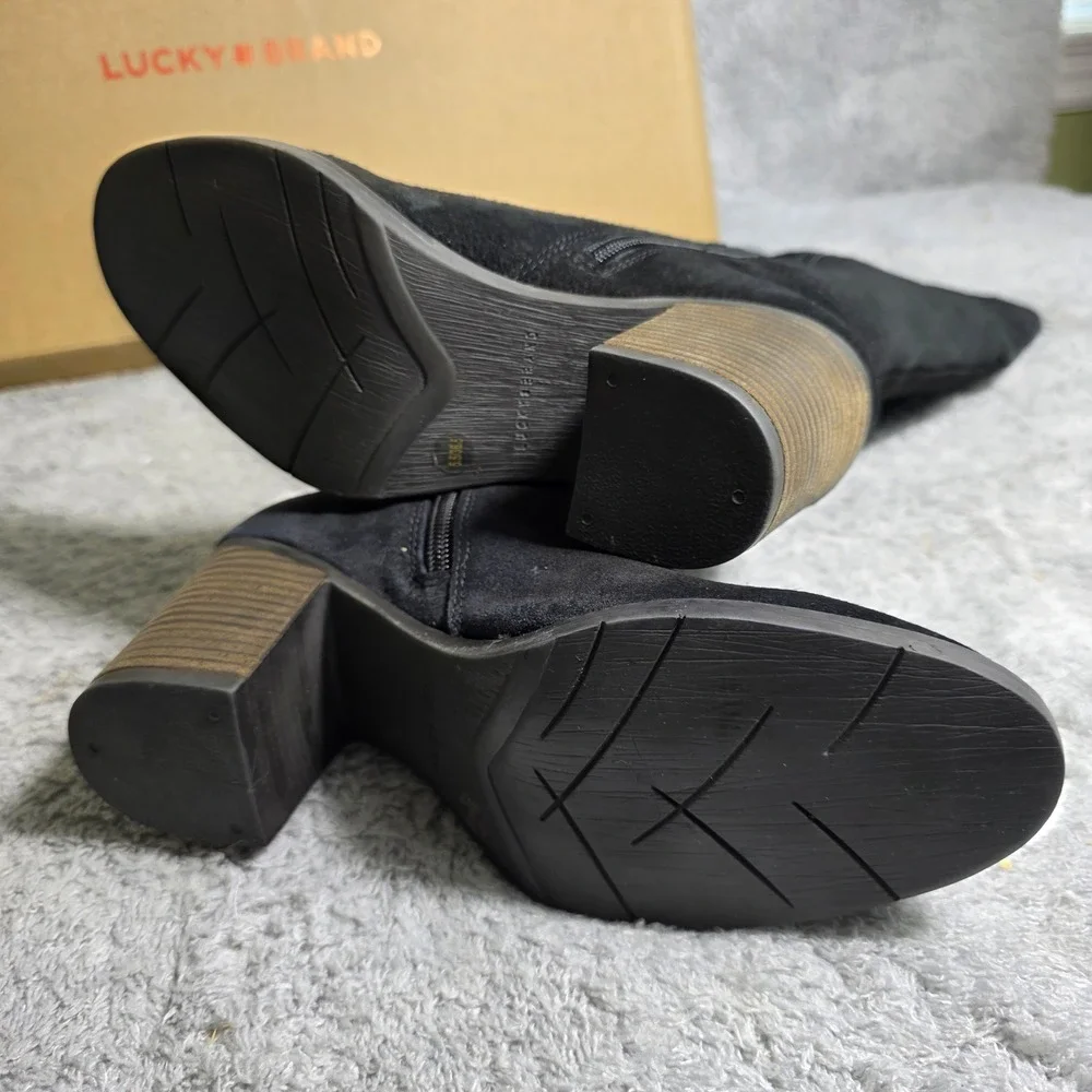 Lucky Brand Bonnay Black Suede Knee High Wide‎ Calf Boots Women's 5.5 WIDE NEW